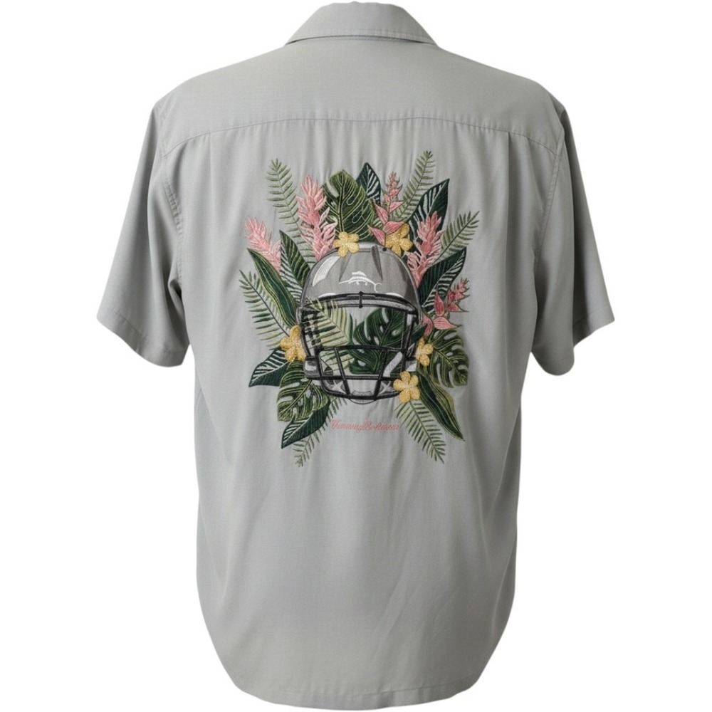 Tommy Bahama Buffalo Bills NFL Coconut Point Grey Camp Shirt Mens Medium Floral - Picture 2 of 9